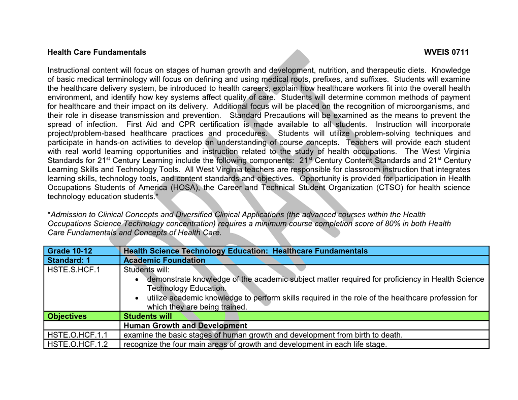 Health Care Fundamentals WVEIS 0711