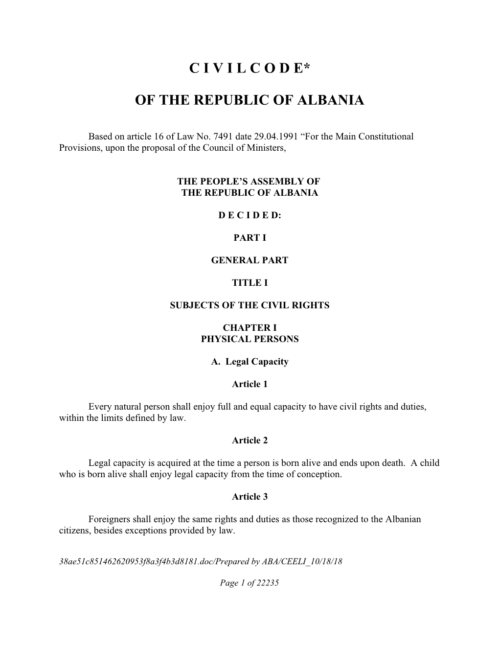 Of the Republic of Albania