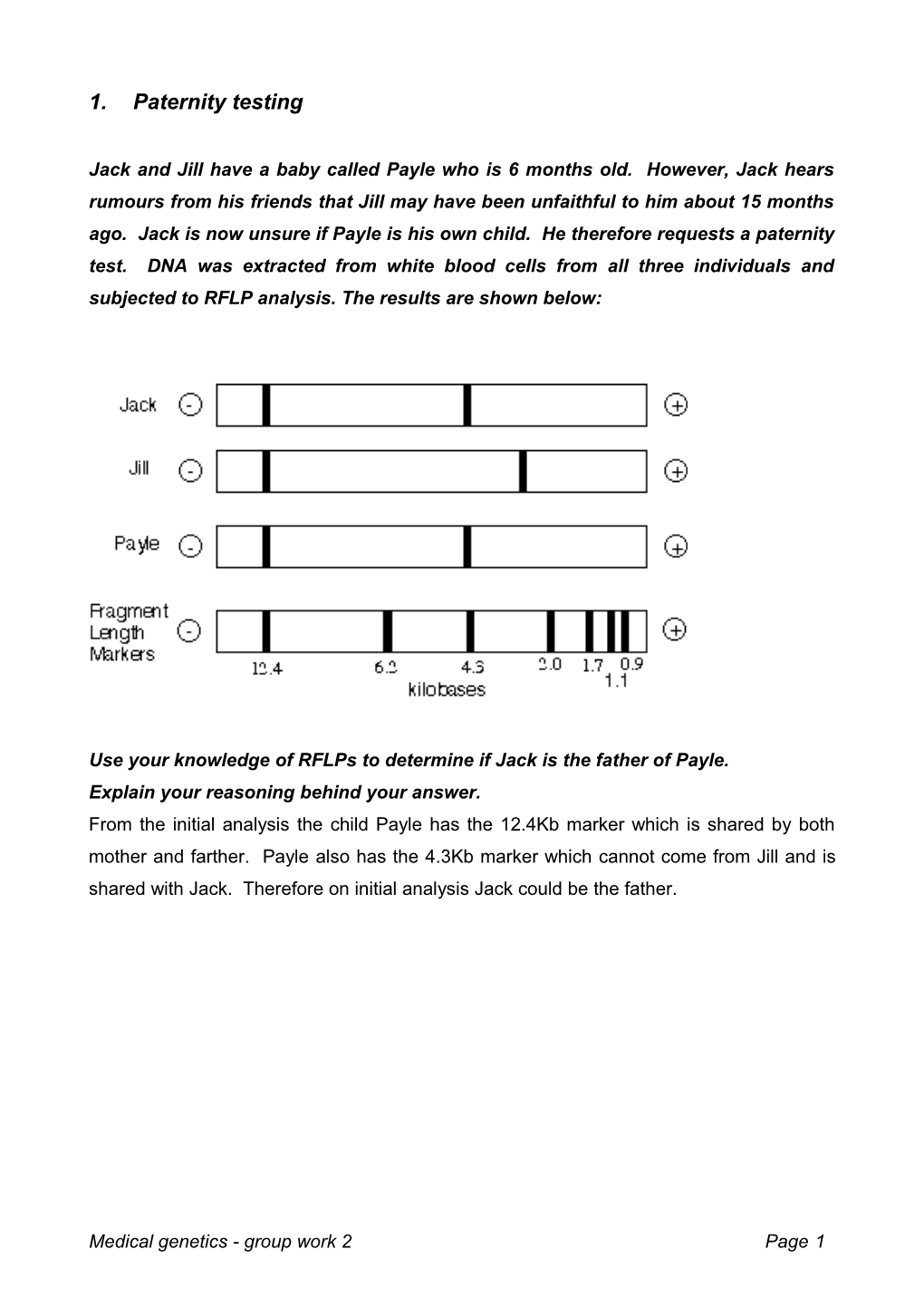 Use Your Knowledge of Rflps to Determine If Jack Is the Father of Payle