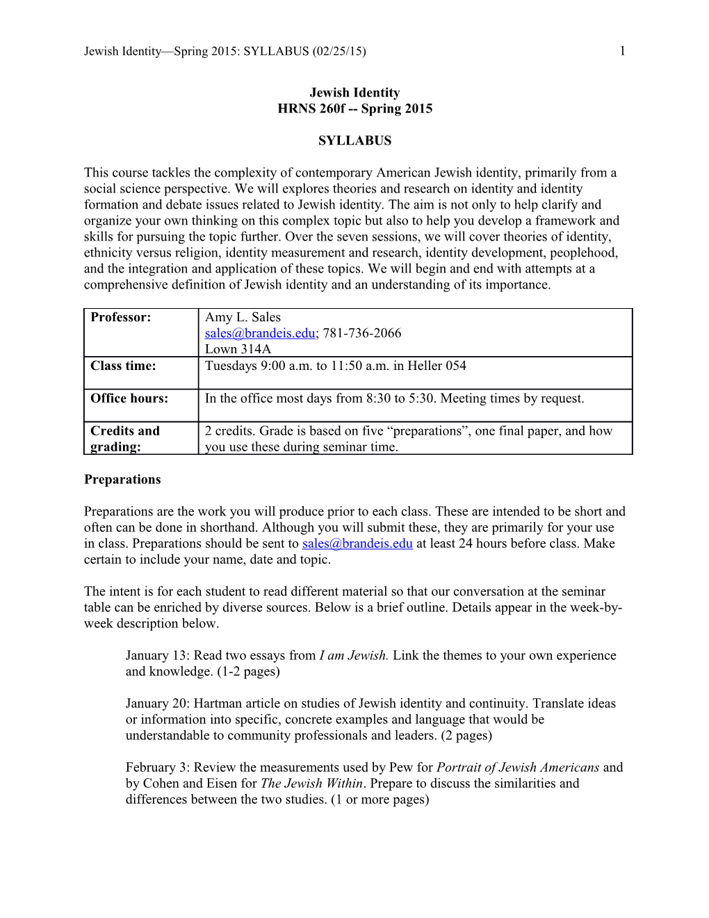 Jewish Identity Spring 2015: SYLLABUS (02/25/15)1