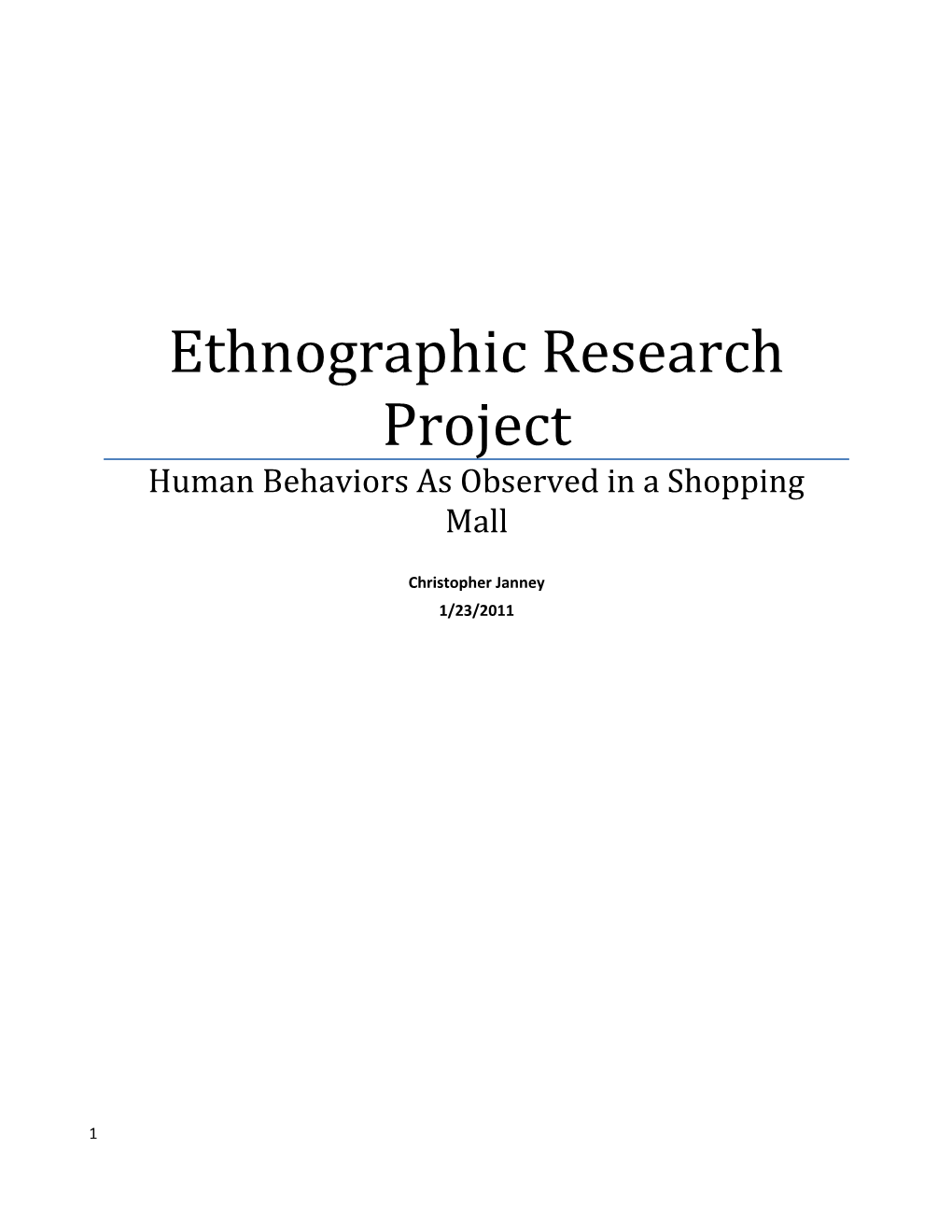 Ethnographic Research Project