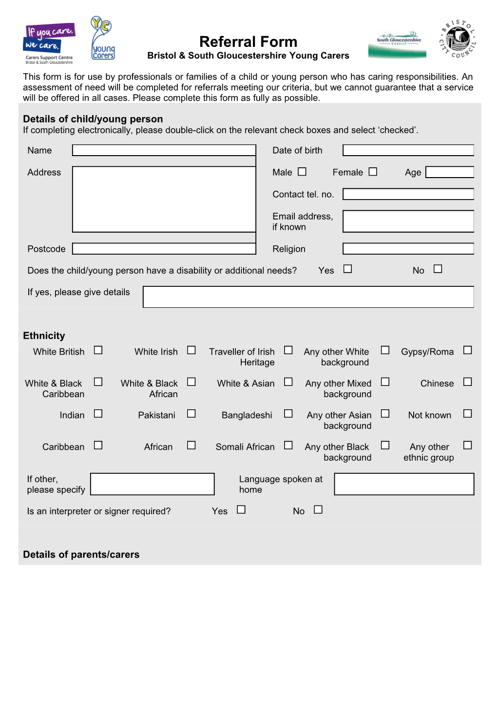 Bristol Young Carers Referral Form