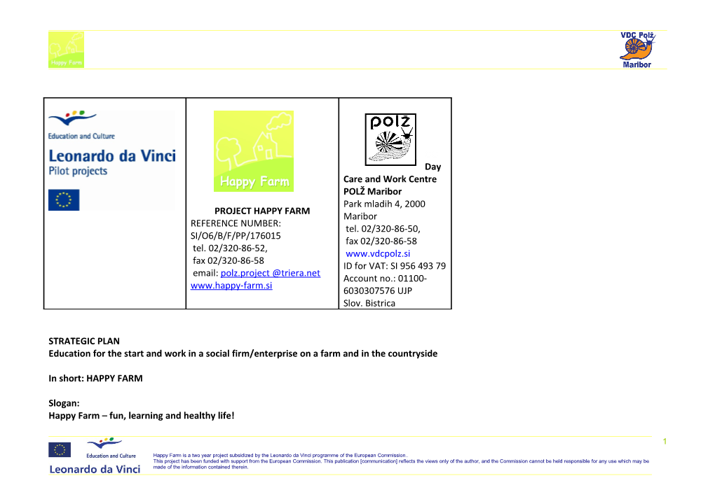 Strateški Načrt Za Socialno Podjetje Na Kmetiji
