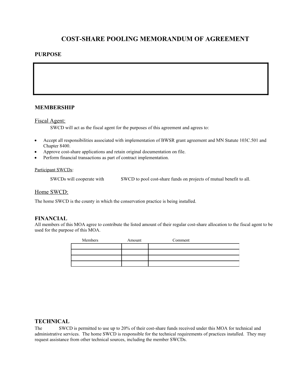 Cost-Share Pooling Memorandum of Agreement