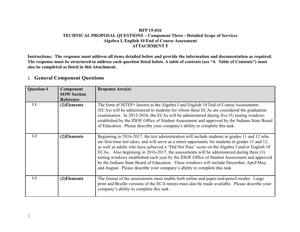 TECHNICAL PROPOSAL QUESTIONS Component Three - Detailed Scope of Services