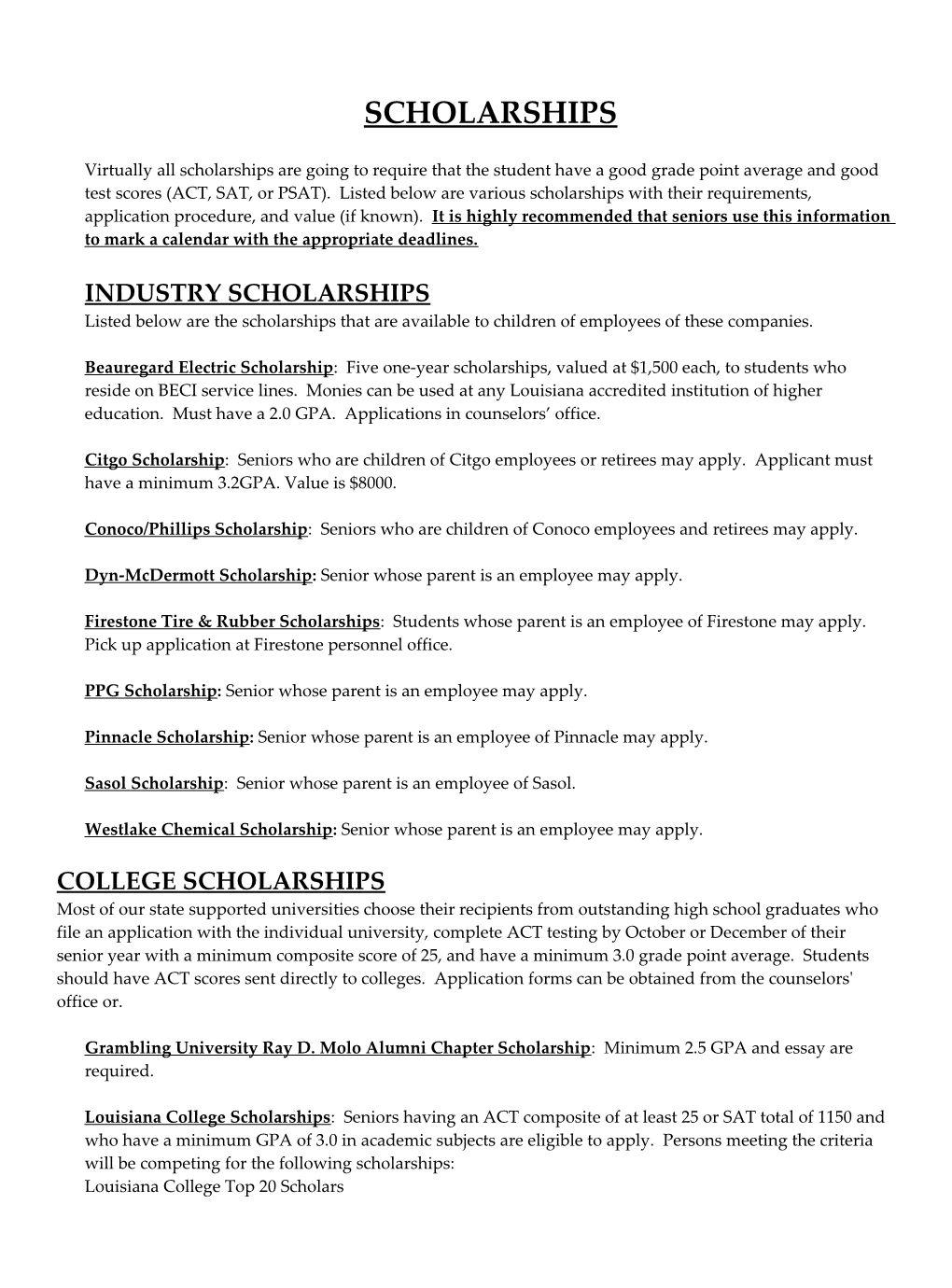 Industry Scholarships