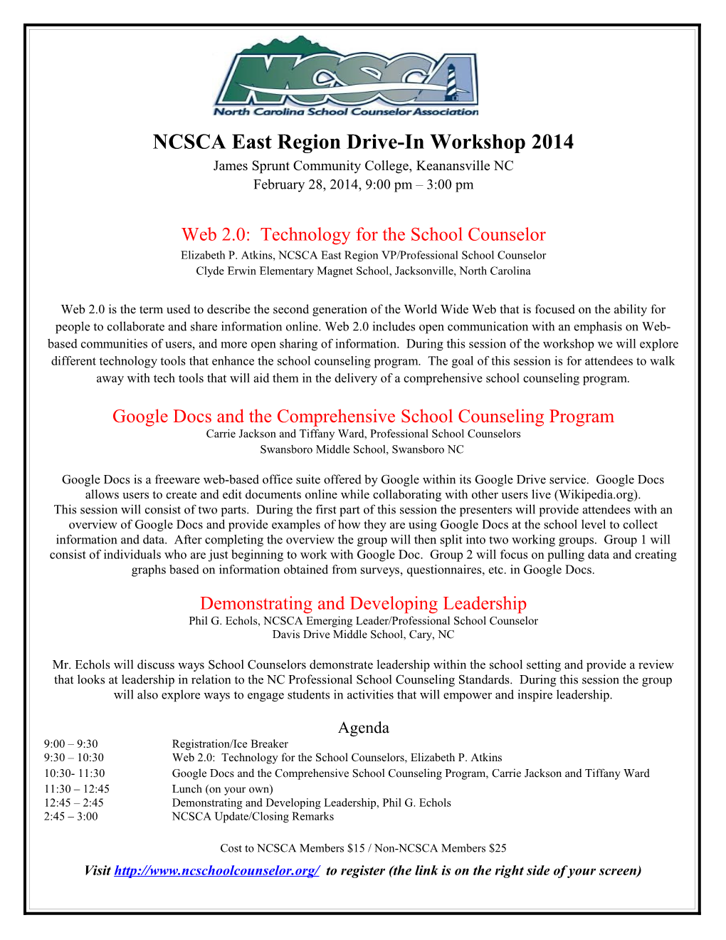 NCSCA East Region Drive-In Workshop 2014