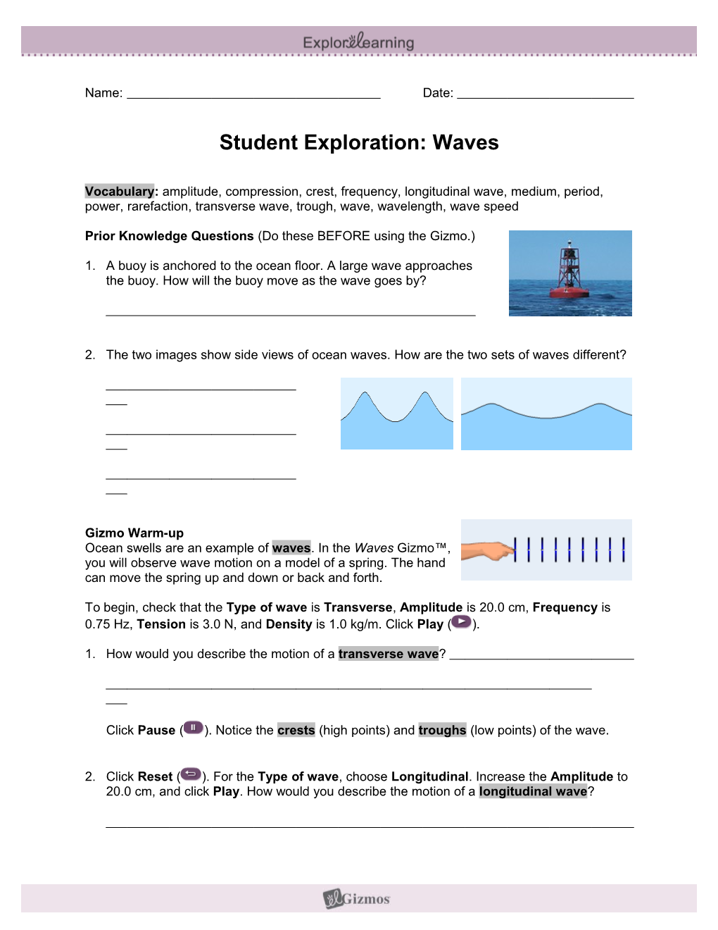 Student Exploration: Waves