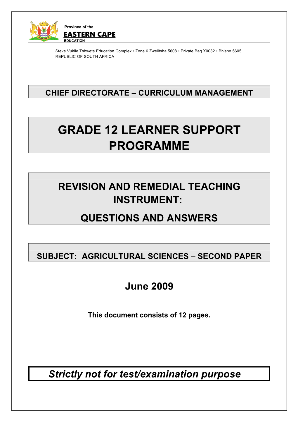 (Copyright 06/09)Agricultural Sciences Second Paper (Agrs)1