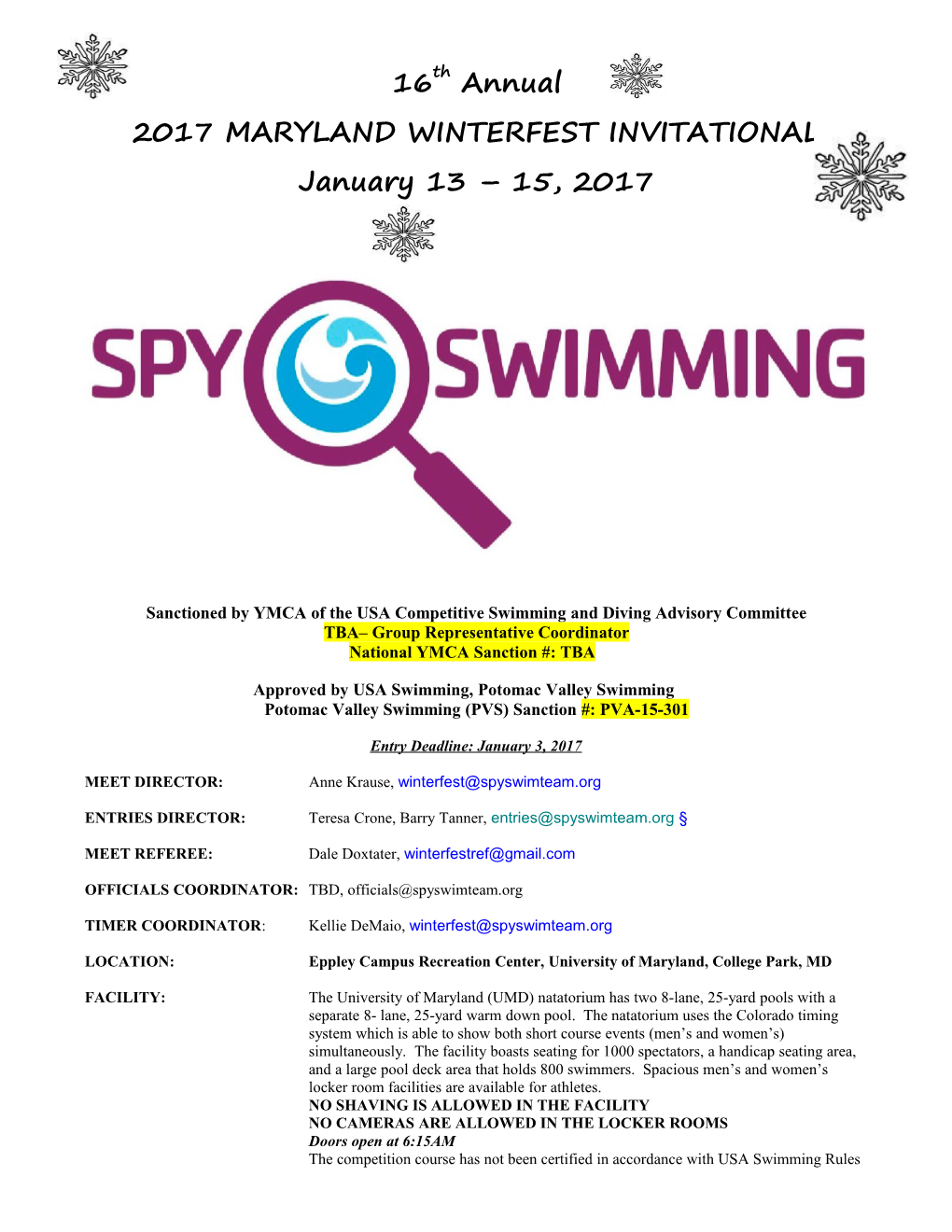 Sanctioned by YMCA of the USA Competitive Swimming and Diving Advisory Committee
