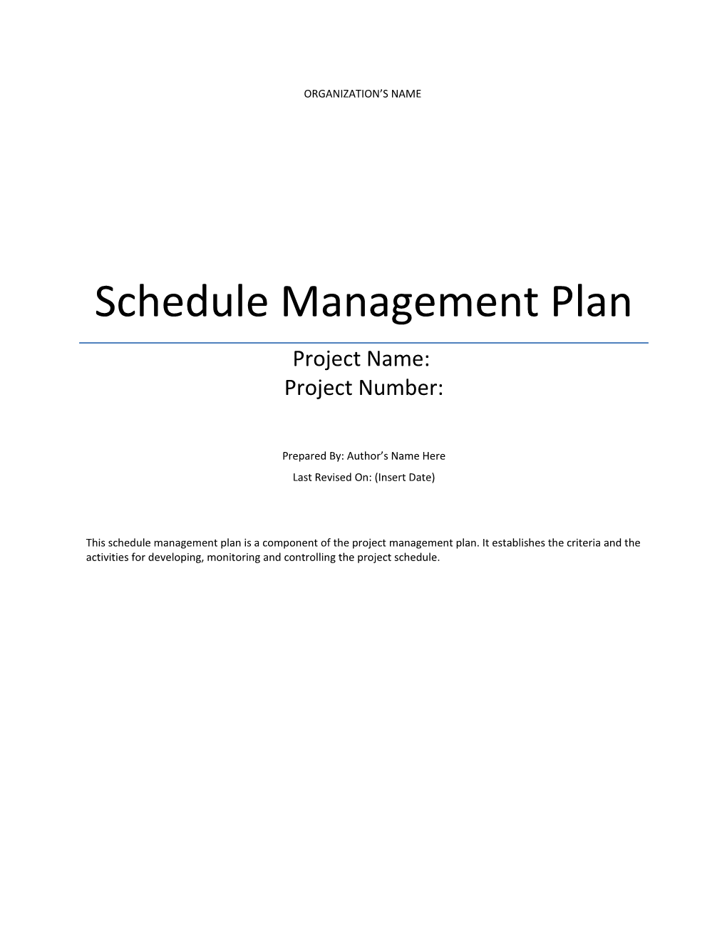 Schedule Management Plan