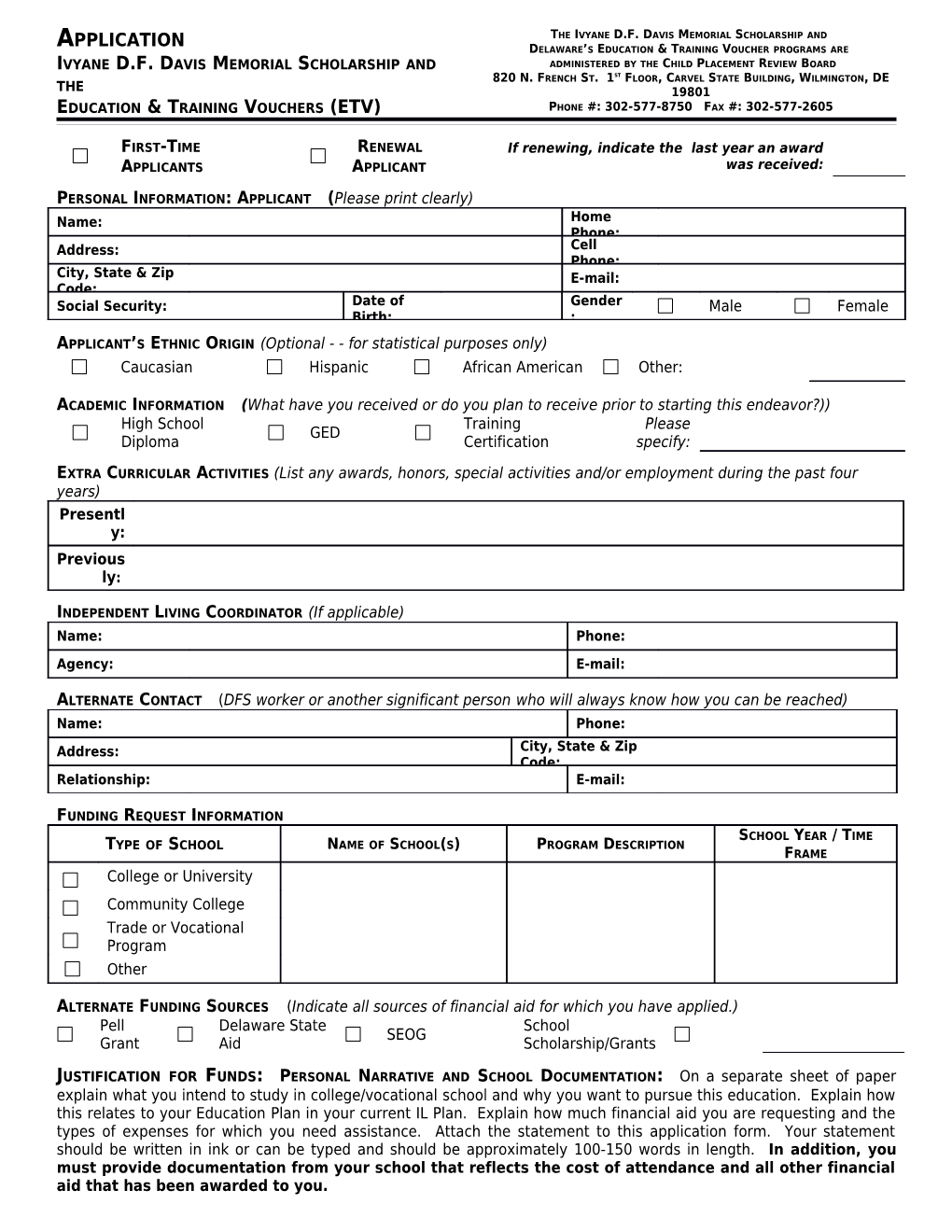 Personal Information: Applicant ( Please Print Clearly)