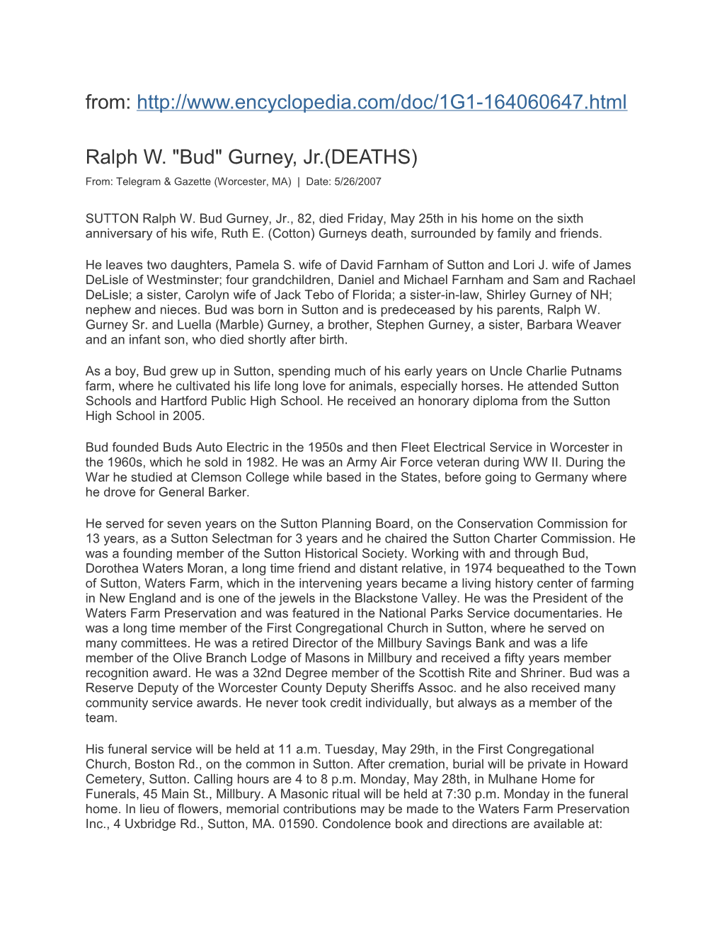 Ralph W. Bud Gurney, Jr.(DEATHS)