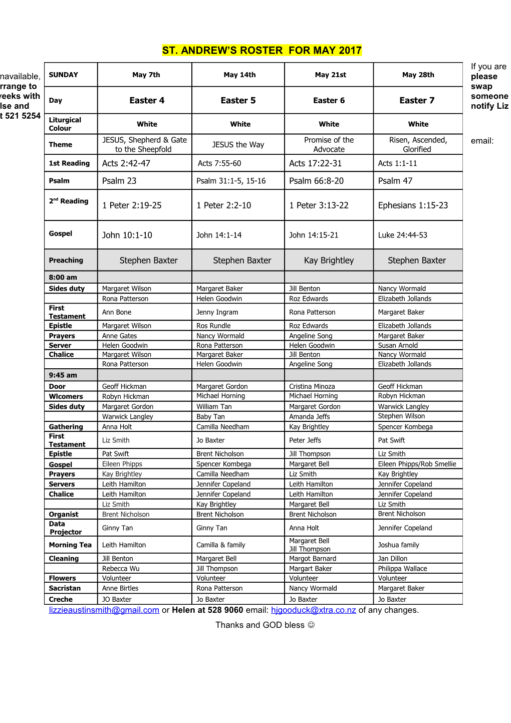 St. Andrew S Roster Formay 2017