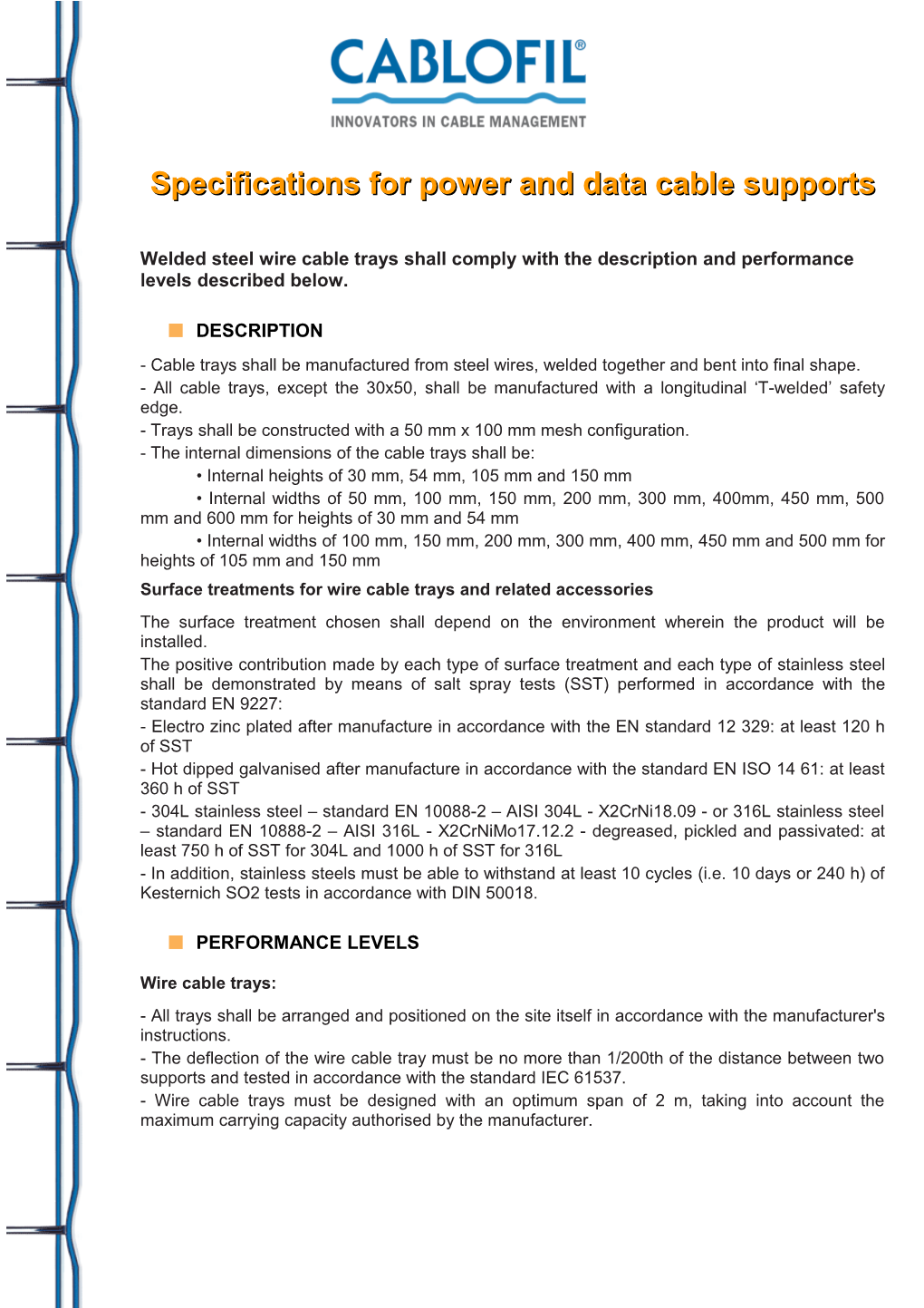 Cablofil - Technical Guide Press Release