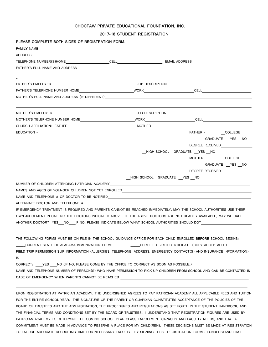 Please Complete Both Sides of Registration Form