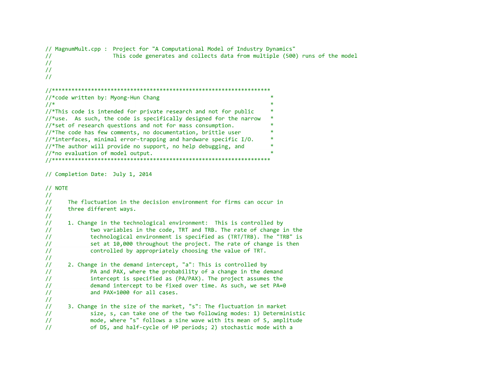 Magnummult.Cpp :Project for a Computational Model of Industry Dynamics