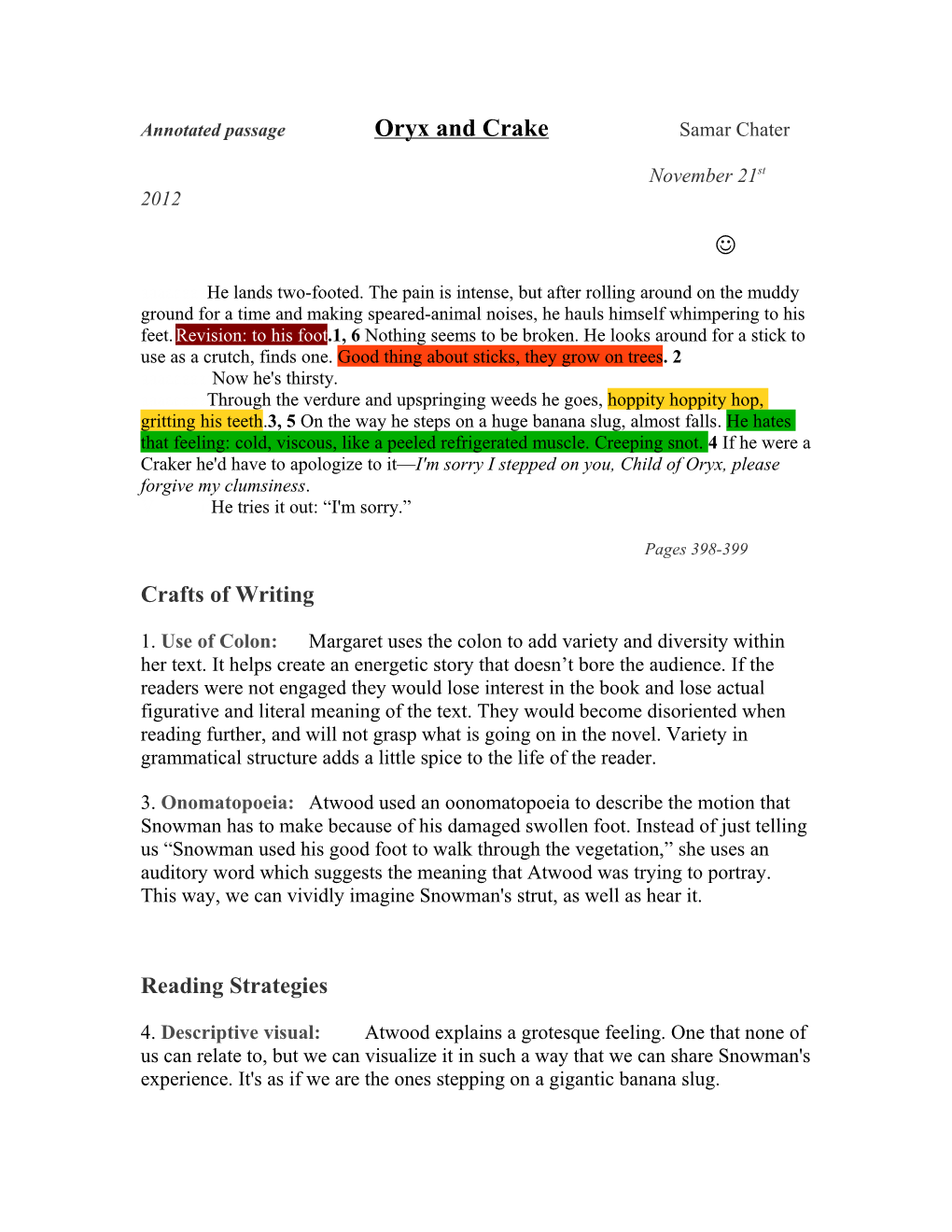 Annotated Passage Oryx and Crake Samar Chater