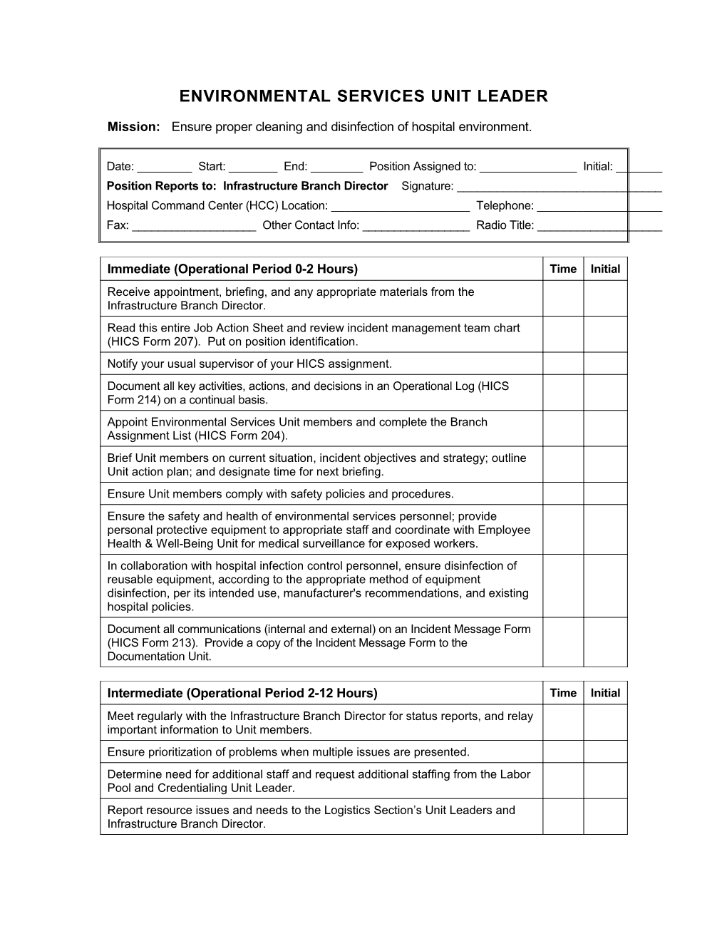 Environmental Services Unit Leader