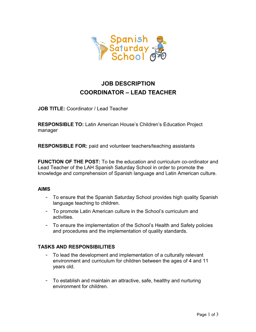 Coordinator Lead Teacher