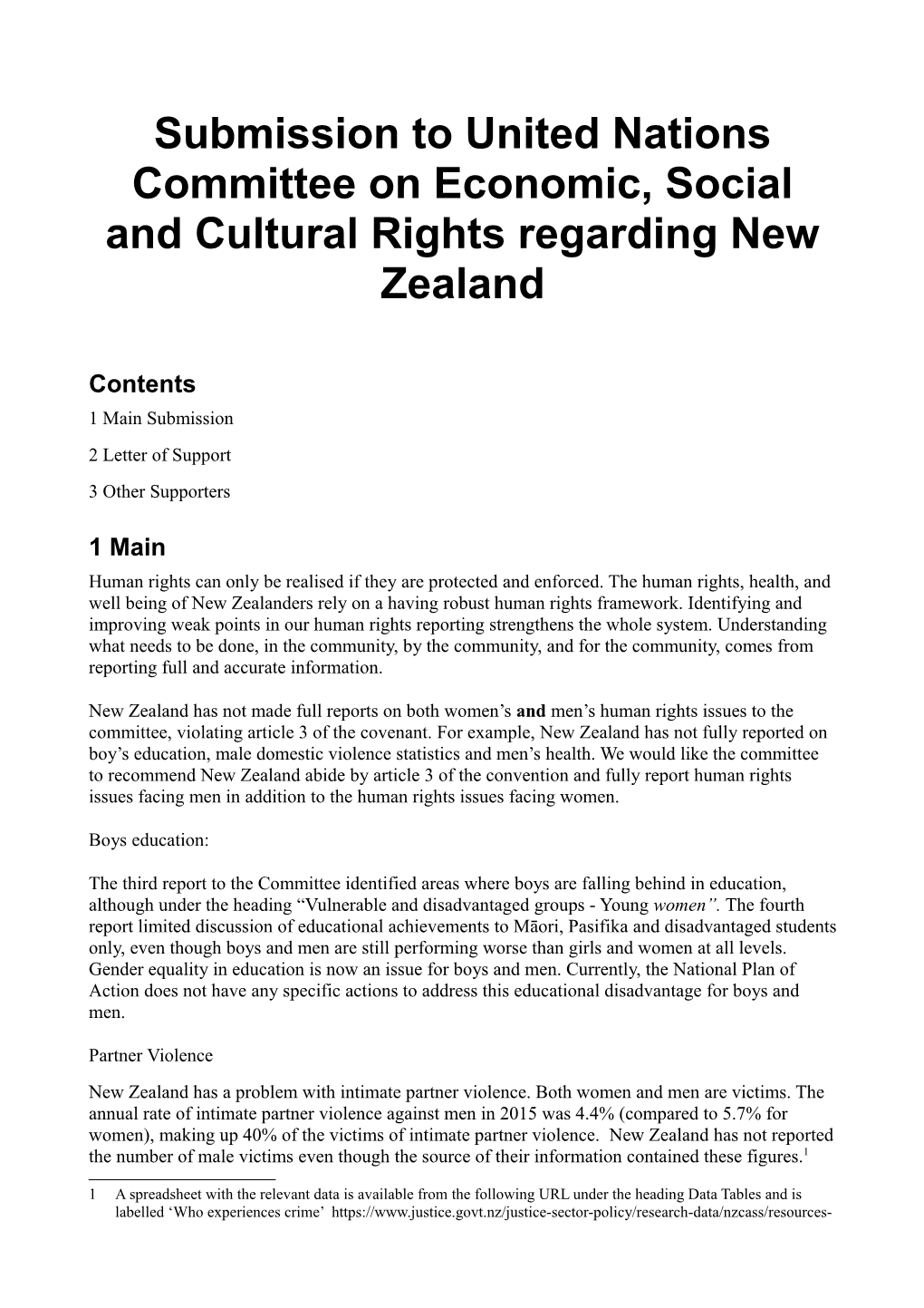 Submission to United Nations Committee on Economic, Social and Cultural Rights Regarding