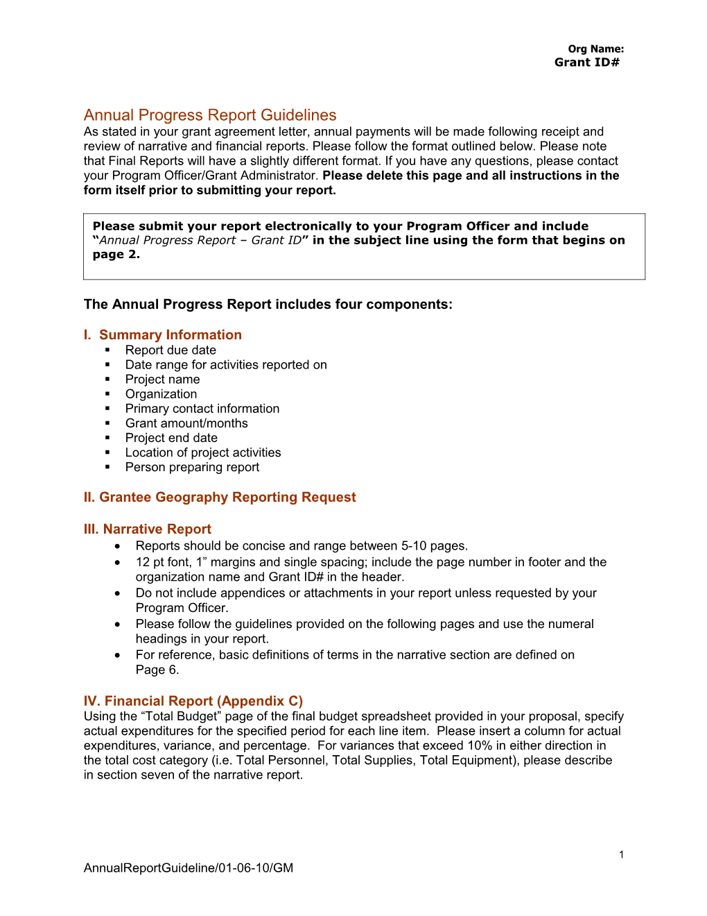 Global Development Annual Progress Report Guidelines