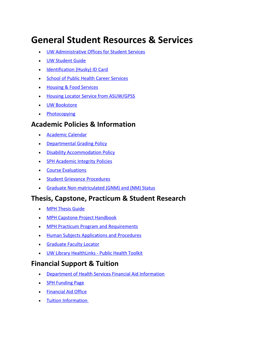 General Student Resources & Services