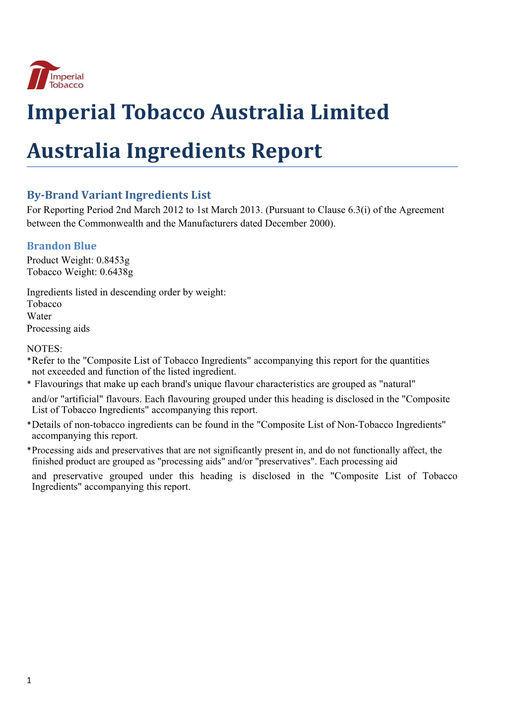 Imperial Tobacco Australia Limited