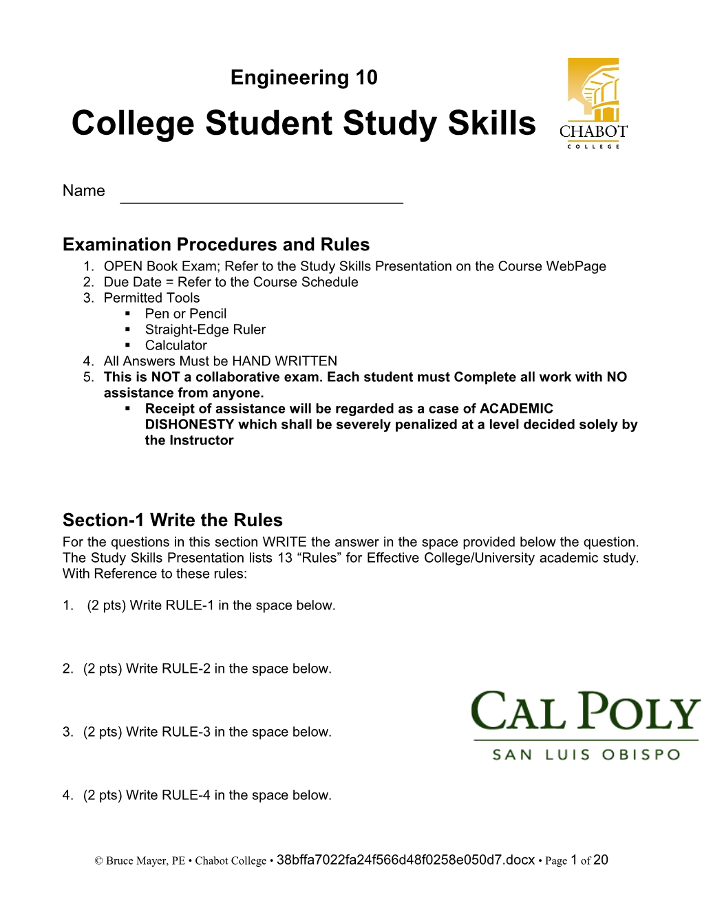 Examination Procedures and Rules