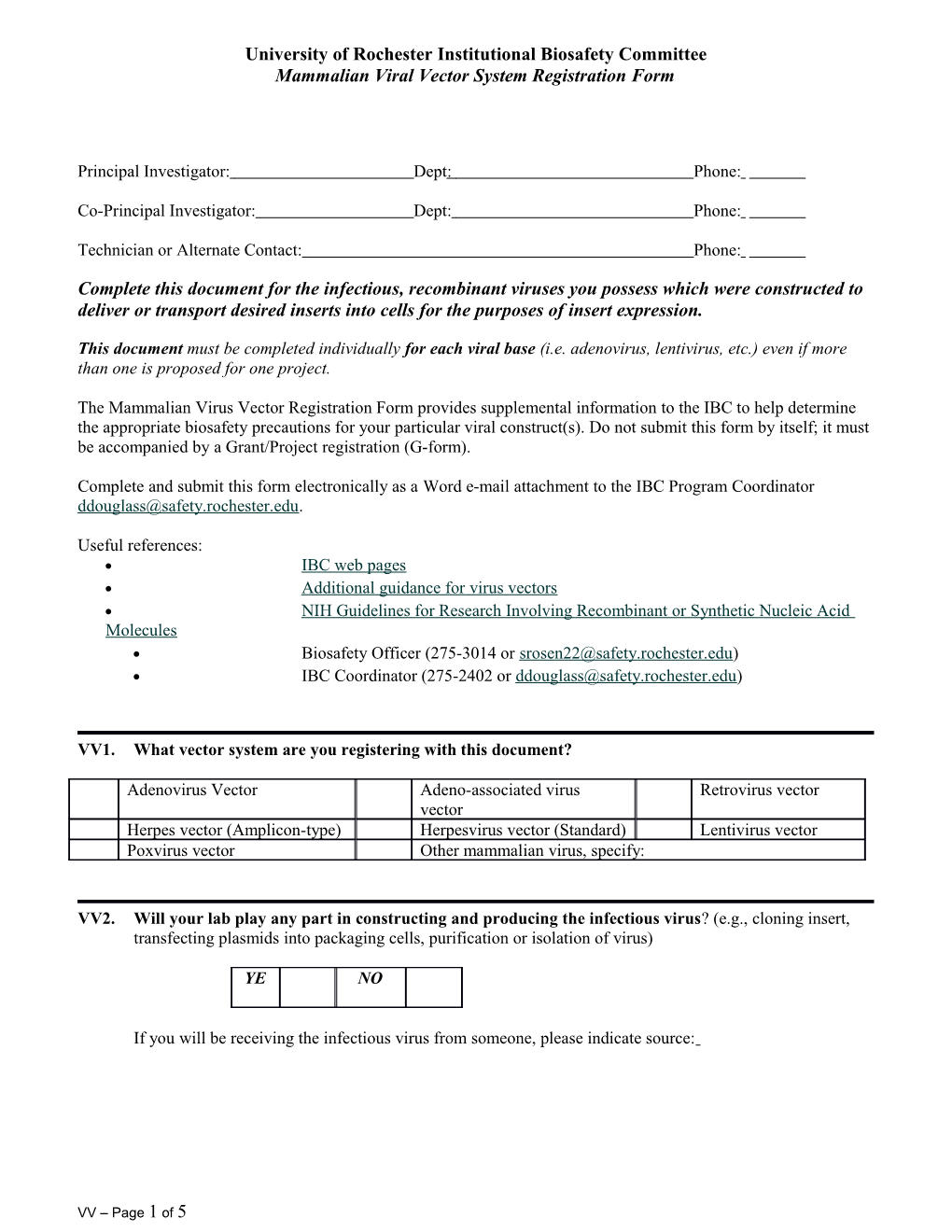 Viral Vector Registration Form