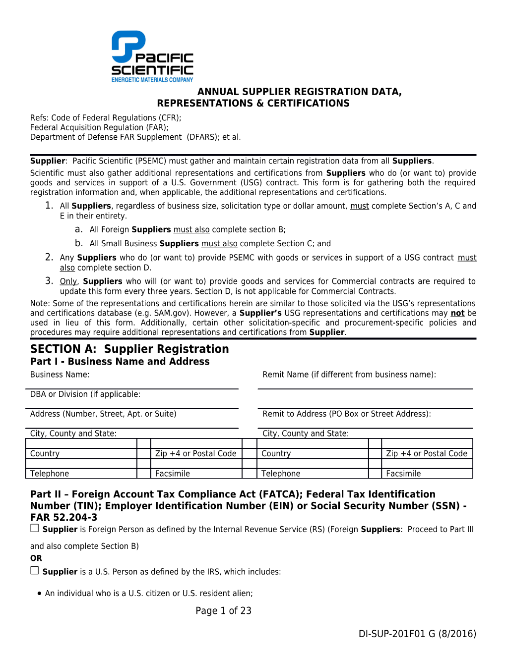 Supplier: Pacific Scientific (PSEMC) Must Gather and Maintain Certain Registration Data