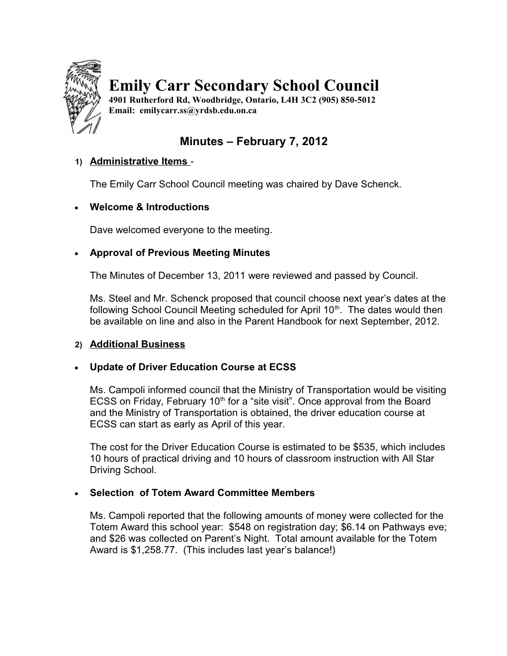 Emily Carr Secondary School Council