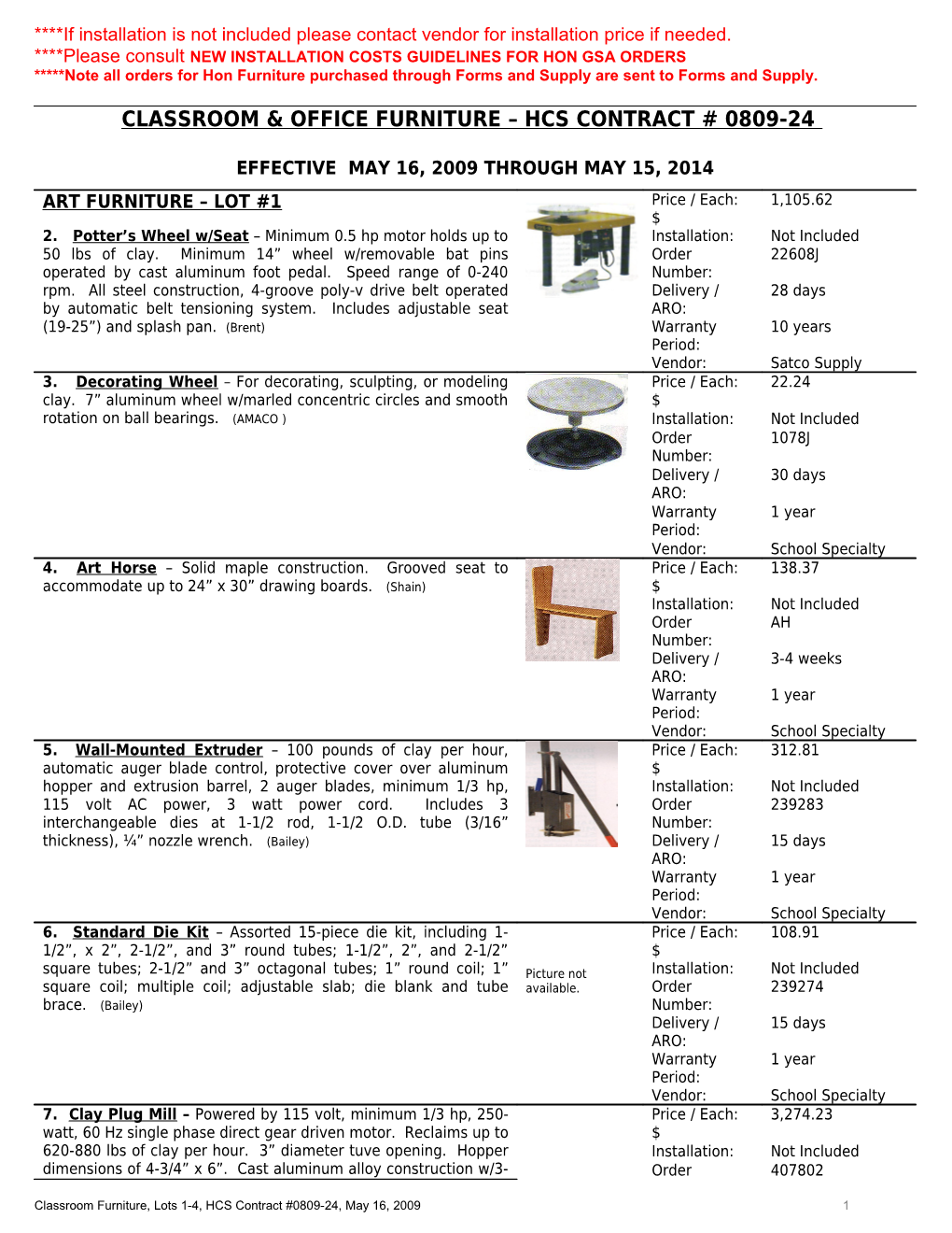 Classroom & Office Furniture Bid # 0607-20