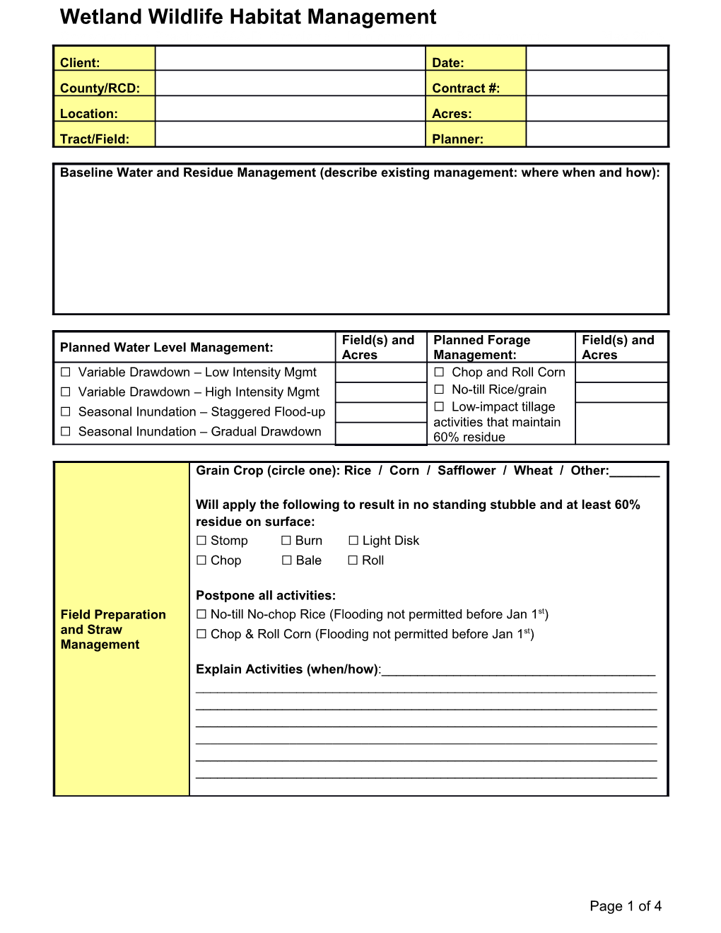 California Wildlife 646 Shallow Water Mgmt Job Sheet