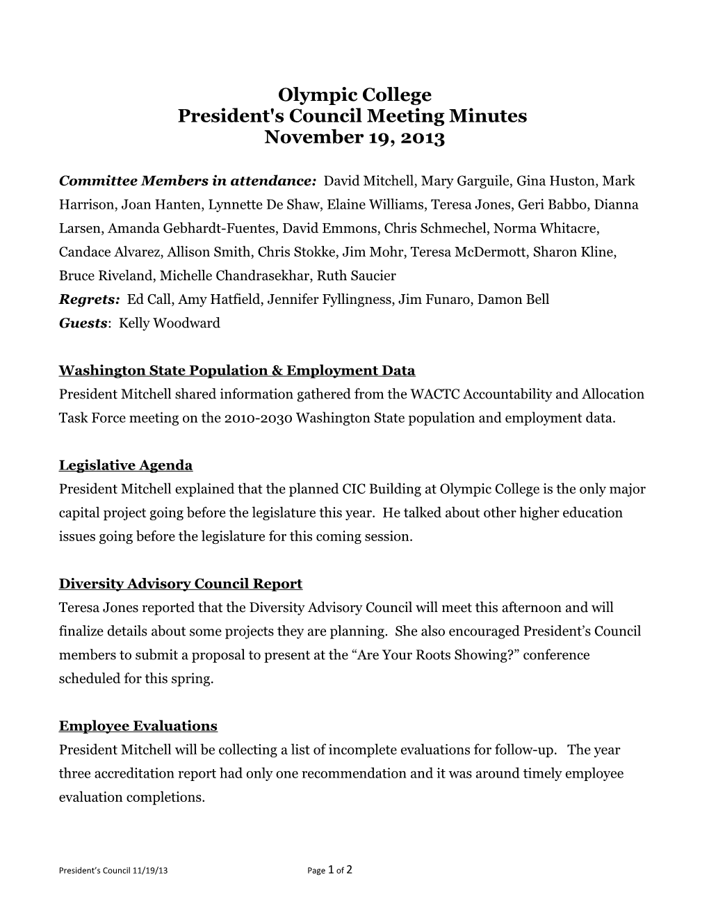 President's Council Meeting Minutes