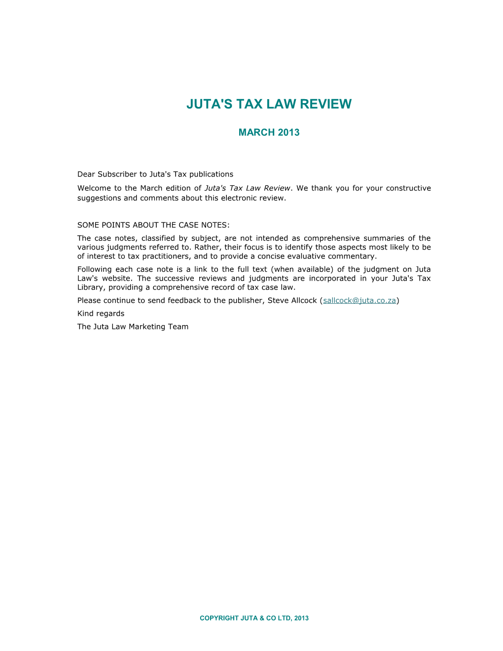 Juta's Tax Law Review