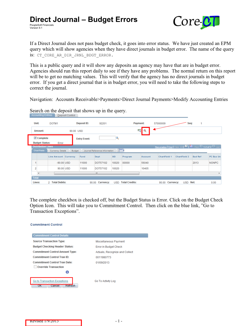 Direct Journal - Budget Errors