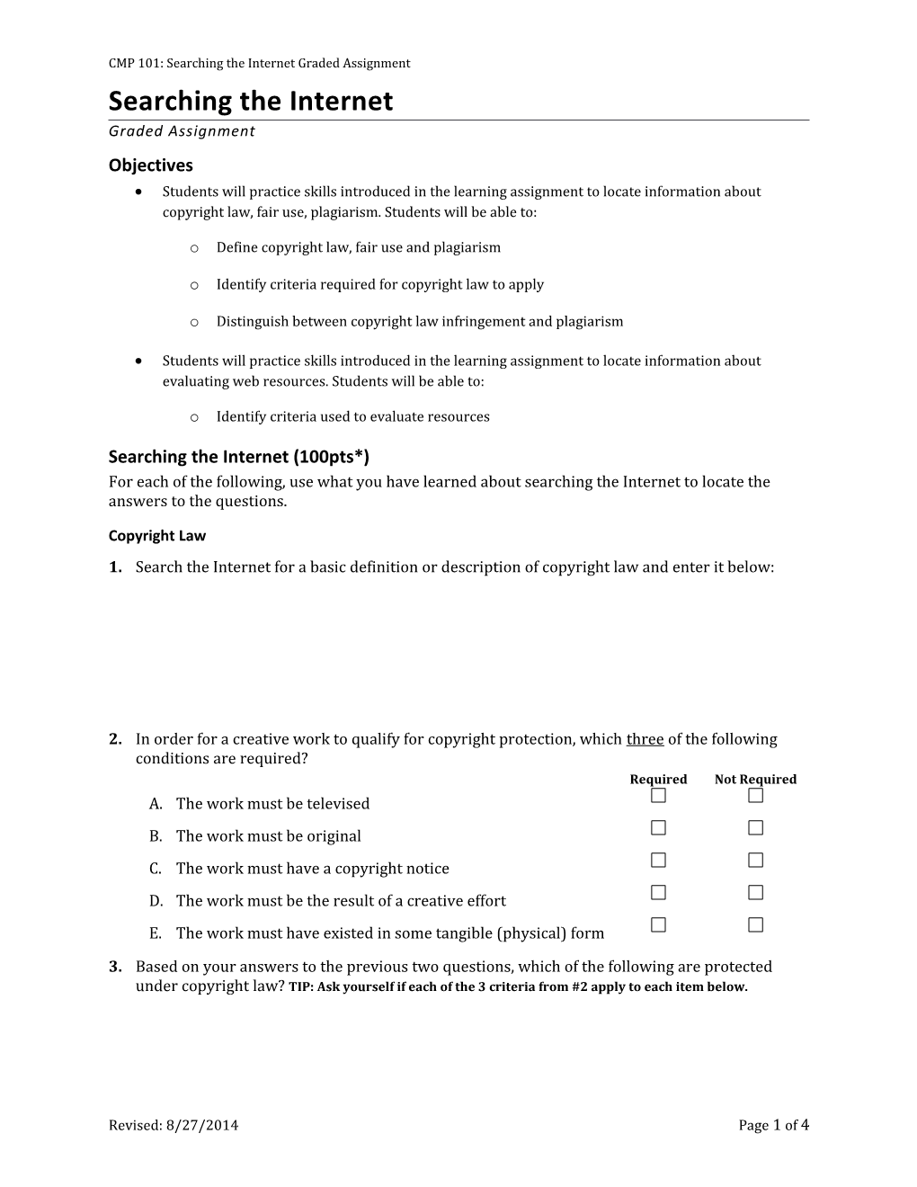 CMP 101: Searching the Internet Graded Assignment