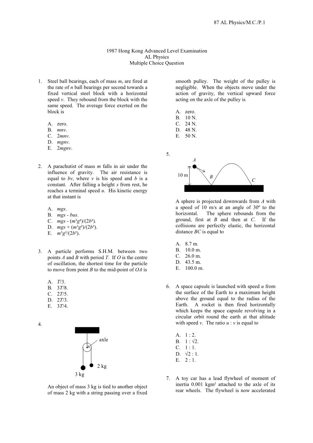 1987 Hong Kong Advanced Level Examination