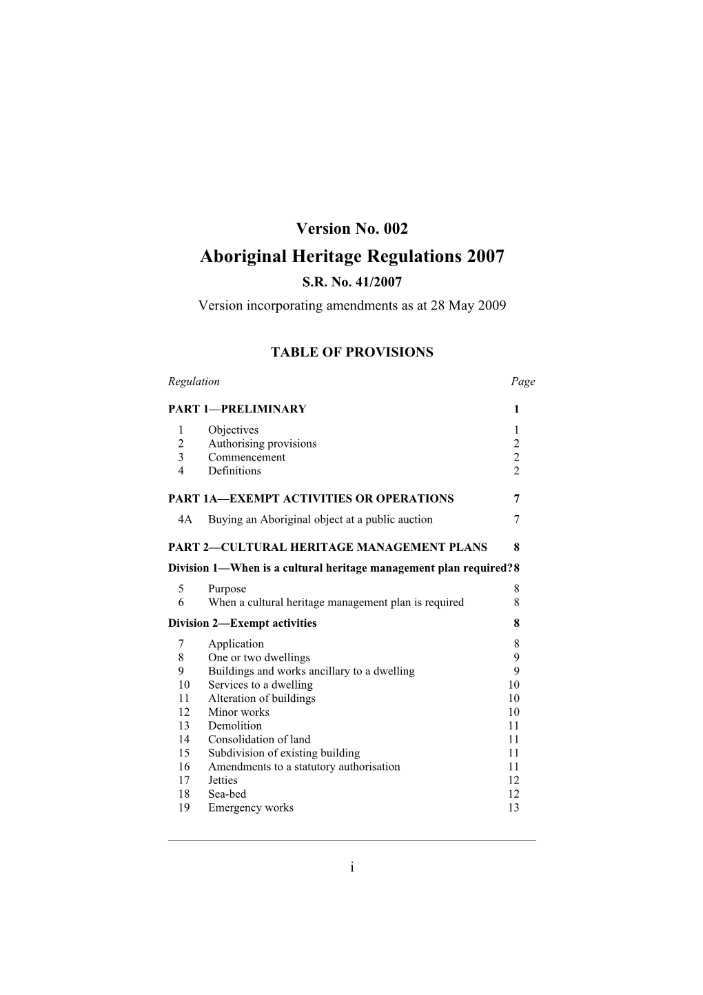 Aboriginal Heritage Regulations 2007