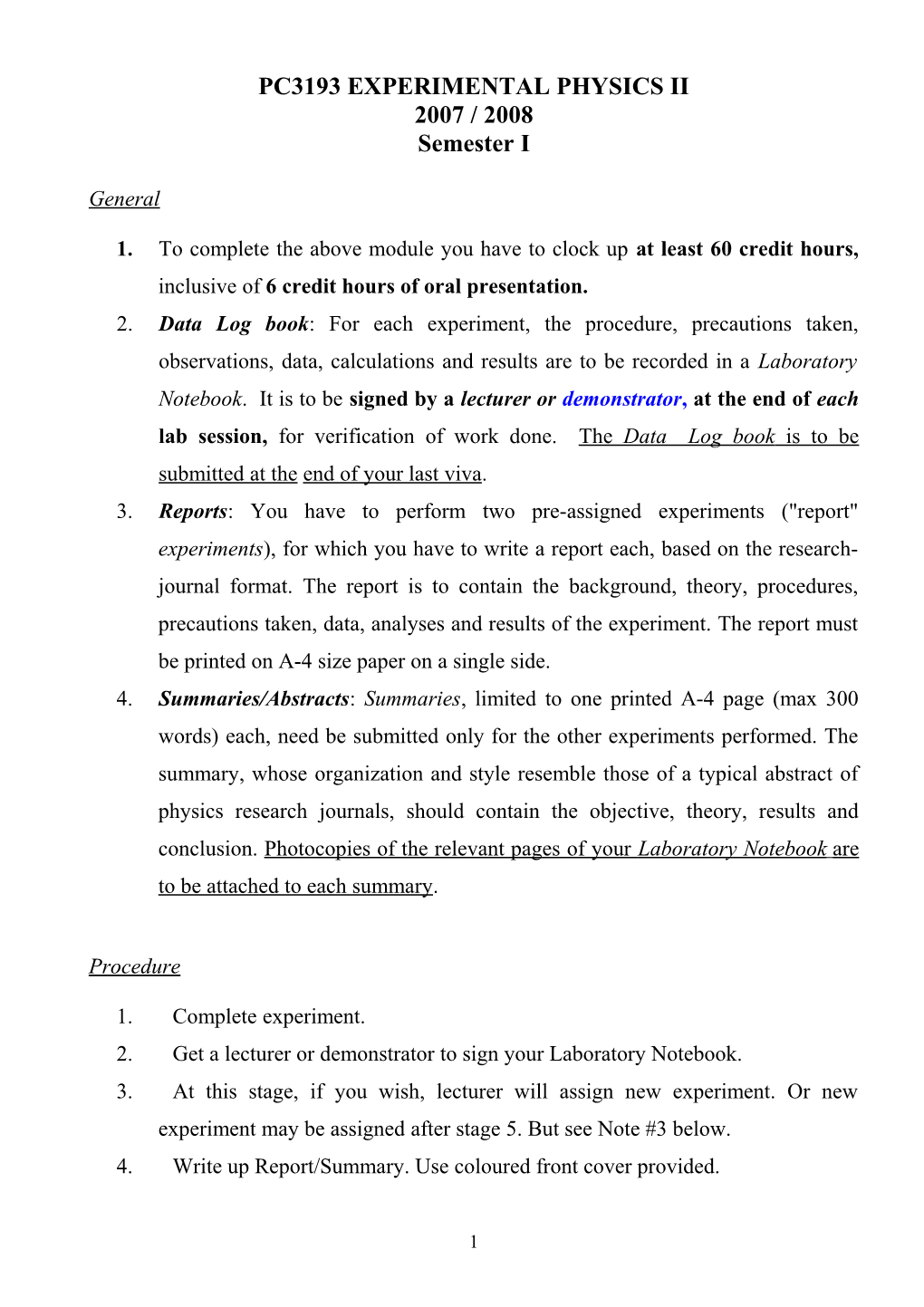 Pc3193 Experimental Physics Ii