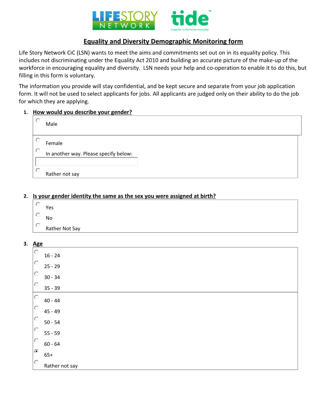 The Social Partnership Equality & Diversity Monitoring Form