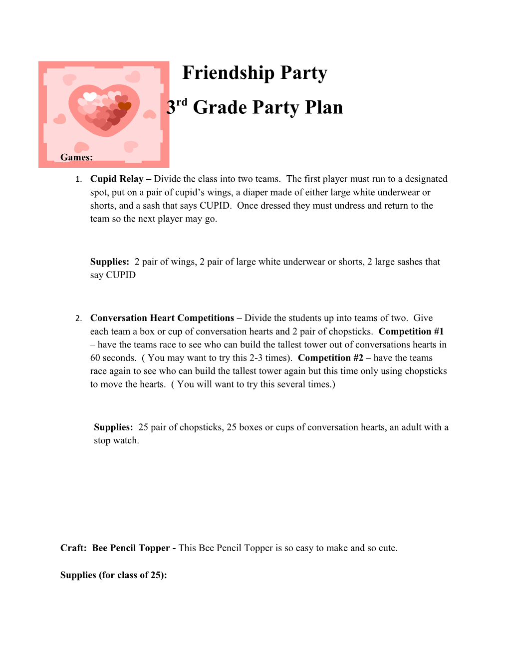 3Rd Grade Party Plan