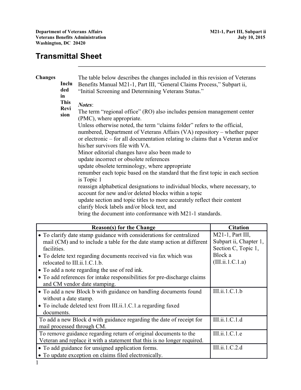 Department of Veterans Affairs M21-1, Part III, Subpart Ii