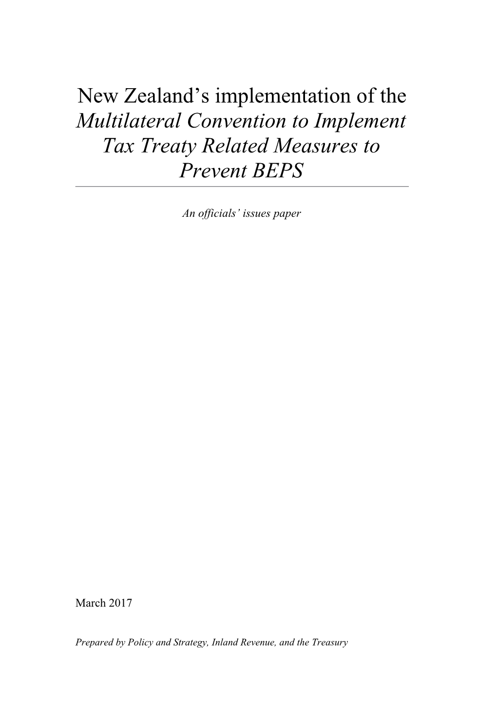 New Zealand S Implementation of the Multilateral Convention to Implement Tax Treaty Related