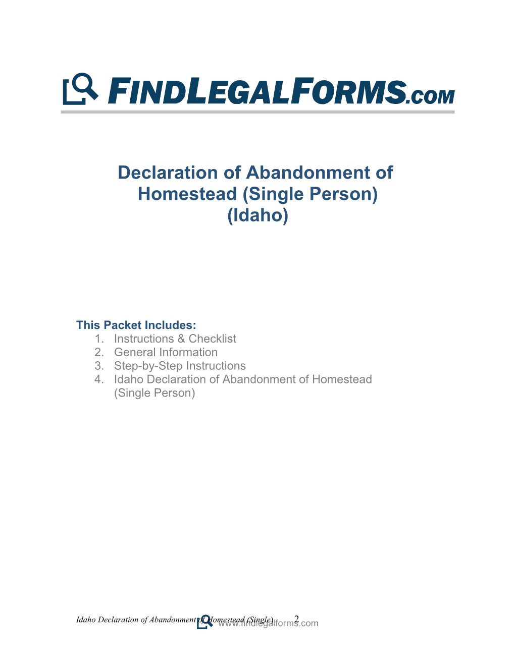 Declaration of Abandonment of Homestead (Single) (Idaho)
