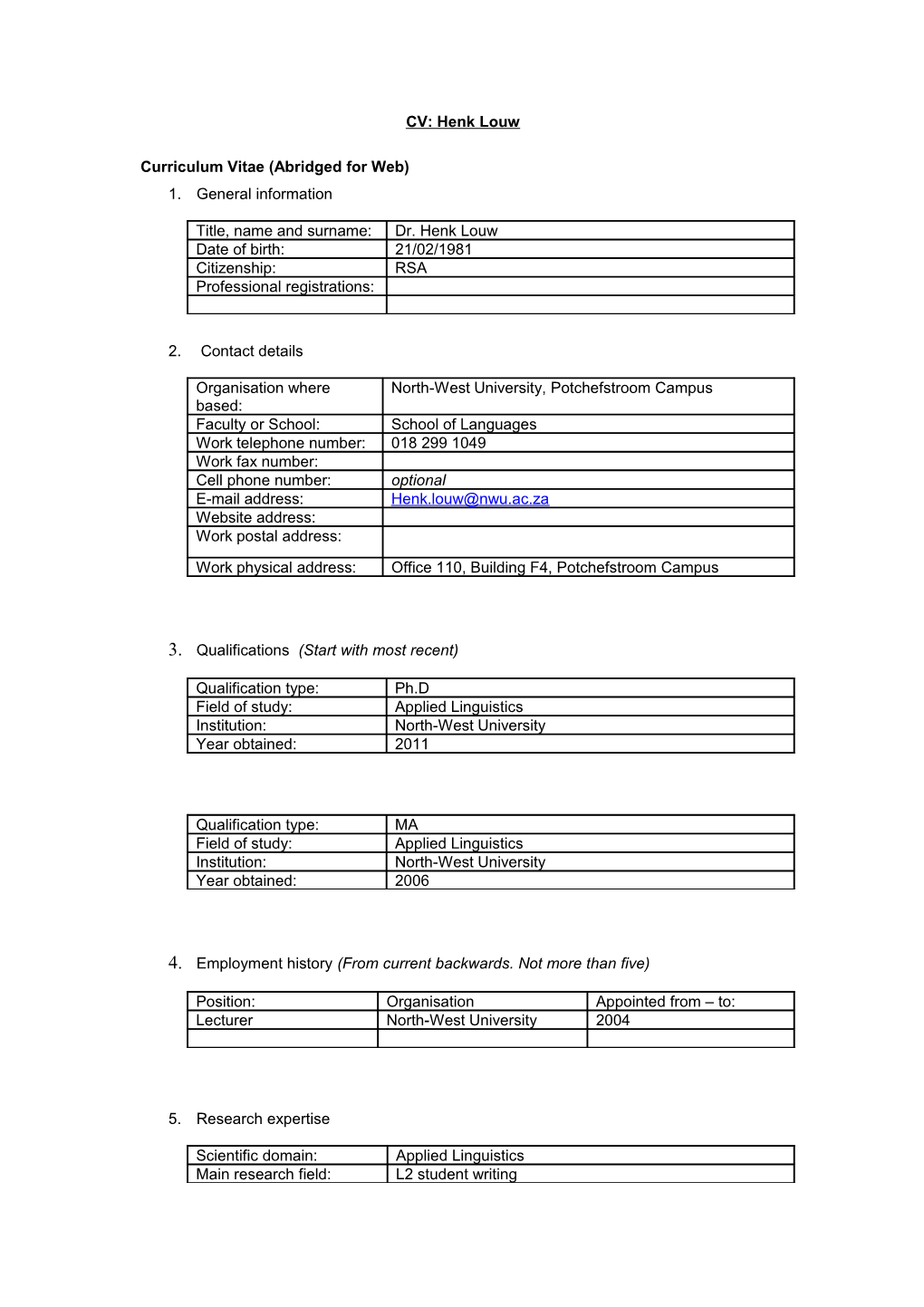 Cv Template/Templaat