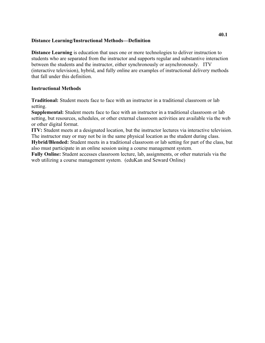 Distance Learning/Instructional Methods Definition