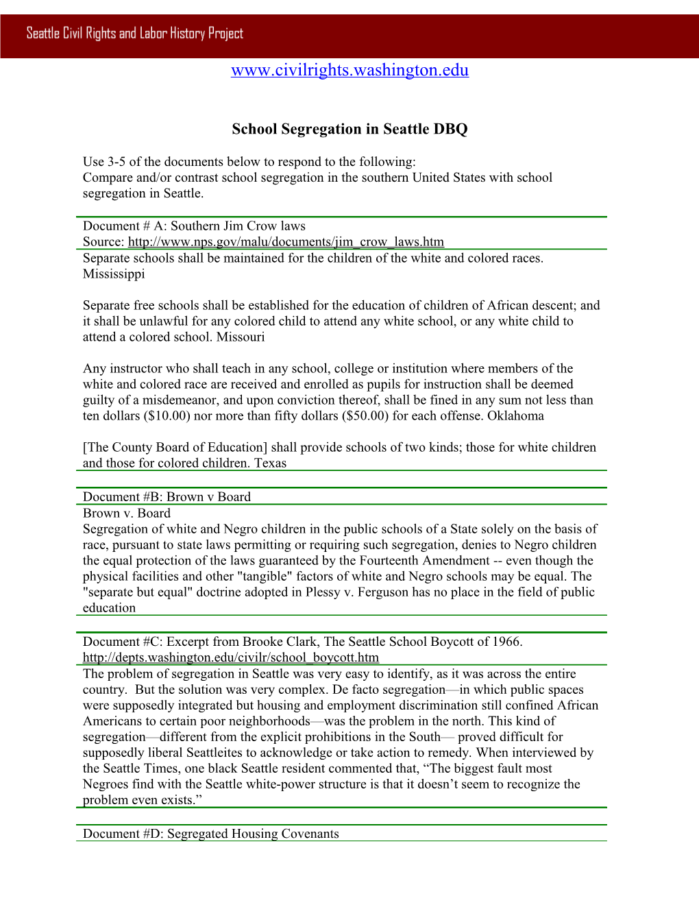 School Segregation in Seattle DBQ