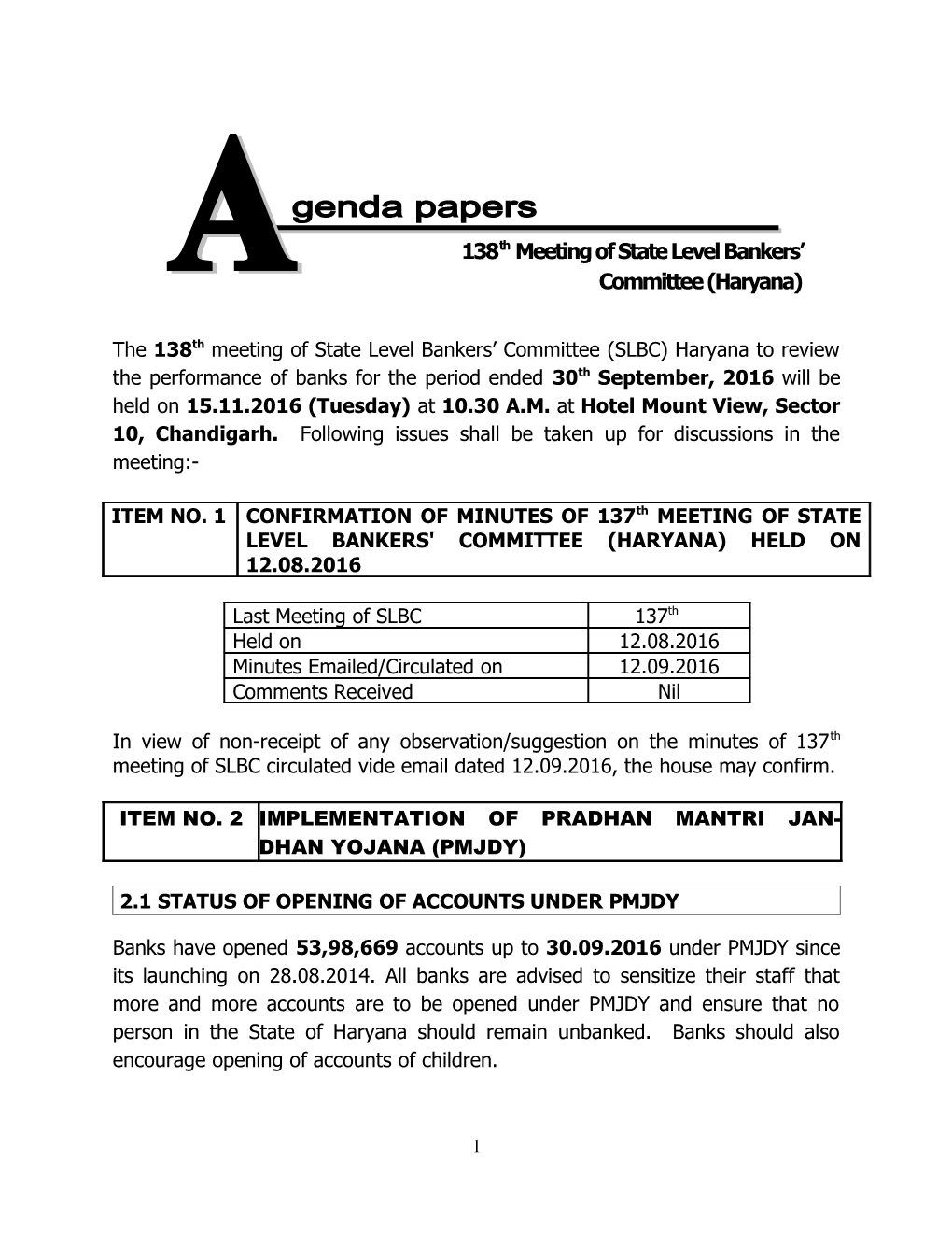 2.1 Status of Opening of Accounts Under Pmjdy